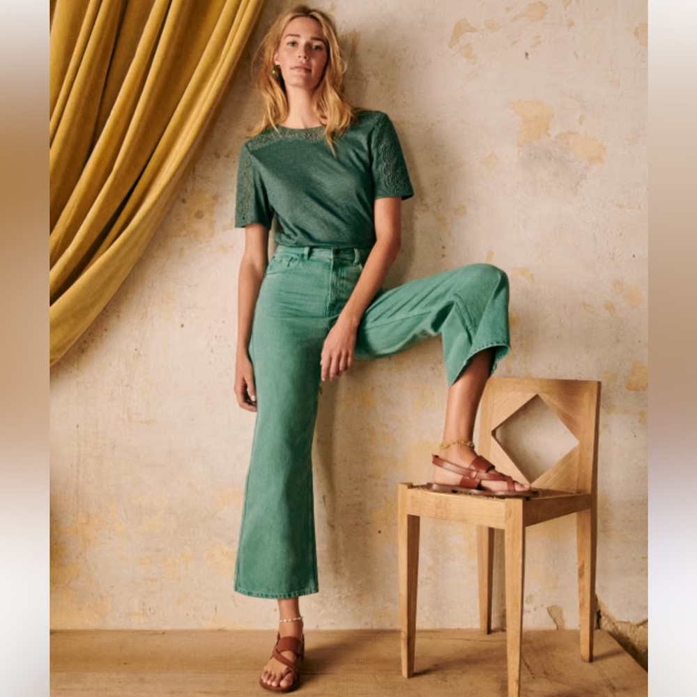 Sezane Green Wide Leg Pants